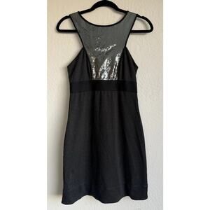 Chelsea & Violet Black Sequin Illusion Neckline Sleeveless Cocktail Dress Sz M